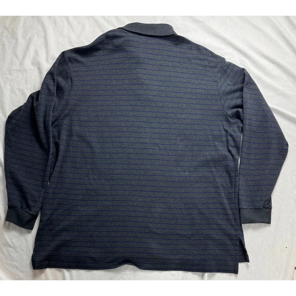 Polo Ralph Lauren Mens 3XLT Long Sleeve Striped Polo Shirt Grey Navy Blue‎ Tall